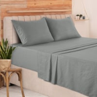 Lux Decor Collection Bed Set Deep Pocket Fitted Flat Sheet And Pillowcase King-Grey