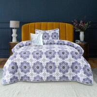 Lux Decor Collection 3-Piece Reversible Quilt Set (Twin-Navy Blush Greyson)