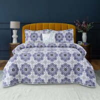 Lux Decor Collection 4-Piece Reversible Quilt Set (Queen-Navy Blush Greyson)