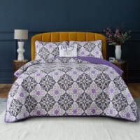 Lux Decor Collection Down Alternative Designed 4 Piece Quilt Set (Queen-Purple Vdara)