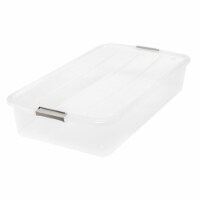 IRIS USA 50 Quart Clear Plastic Underbed Latched Stack Storage Container Box