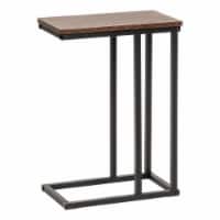 IRIS USA C-Shape Wood and Metal Side Accent Table, Brown