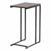 IRIS USA C-Shape Wood and Metal Side Accent Table, Large, Brown