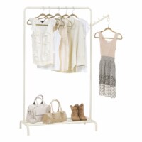 IRIS USA Stylish Clothes Rack with Storage Shelf, White