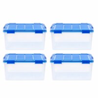 IRIS USA 15 Gallon Clear Plastic Storage Boxes with Blue Lid, Pack of 4