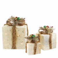 Northlight Set of 3 Lighted Cream Gift Boxes with Twine Bows Outdoor Christmas Decorations