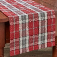 Park Designs Sketchbook Snowman Plaid Table Runner - 54 L - Red