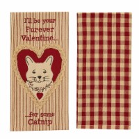 Park Designs Valentine Cat Embroidered Applique 2 Dishtowel Set