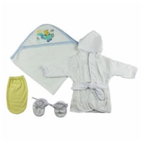 Bambini CS-0001 Boys Infant Robe, Hooded Towel & Washcloth Mitt, White & Blue - Newborn
