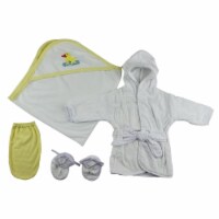 Bambini CS-0003 Infant Robe, Hooded Towel & Washcloth Mitt, White & Yellow - Newborn