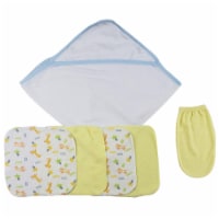 Bambini CS-0006 Hooded Towel, Washcloths & Hand Washcloth Mitt, White & Blue - Newborn