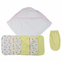 Bambini CS-0007 Hooded Towel, Washcloths & Hand Washcloth Mitt, White & Pink - Newborn