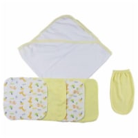 Bambini CS-0008 Hooded Towel, Washcloths & Hand Washcloth Mitt, White & Yellow - Newborn
