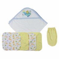 Bambini CS-0009 Hooded Towel, Washcloths & Hand Washcloth Mitt, White & Blue - Newborn