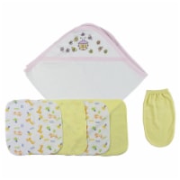 Bambini CS-0010 Hooded Towel, Washcloths & Hand Washcloth Mitt, White & Pink - Newborn