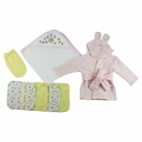 Bambini CS-0011 Infant Robe, Hooded Towel, Washcloths & Hand Washcloth Mitt, White & Pink - N