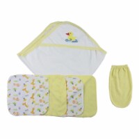 Bambini CS-0012 Hooded Towel, Washcloths & Hand Washcloth Mitt, White & Yellow - Newborn