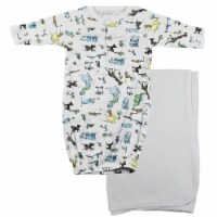 Bambini CS-0096 Print Infant Gown & Recieving Blanket, White - Newborn