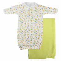 Bambini CS-0098 Print Infant Gown & Recieving Blanket, Yellow - Newborn