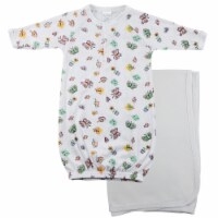 Bambini CS-0102 Print Infant Gown & Recieving Blanket, White - Newborn