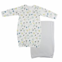 Bambini CS-0107 Print Infant Gown & Recieving Blanket, White - Newborn