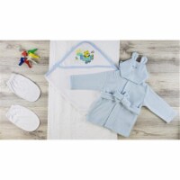Bambini LS-0616 Hooded Towel, Wash Cloth, Mitten & Robe, Blue & White - Newborn