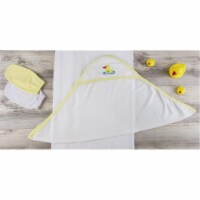 Bambini LS-0628 Hooded Towel & Bath Mittens, Yellow & White - Newborn