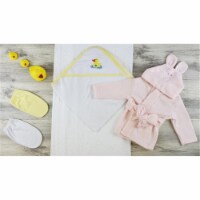 Bambini LS-0631 Hooded Towel, Bath Mittens & Robe - Yellow, White & Pink - Newborn