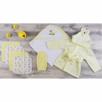 Bambini LS-0635 Hooded Towel, Wash Clothes, Bath Mitten & Robe, Yellow & White - Newborn