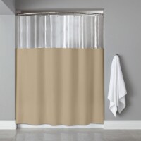 Window Shower Curtain Clear See Through Top 10 Gauge Vinyl Shower Curtain, Linen, 72x72
