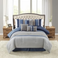 Sweet Home Collection | Winston 7-Piece Faux Suede Bed In A Bag Comforter Set, King, Denim