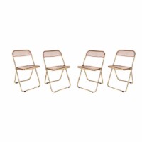 LeisureMod Lawrence Acrylic Folding Chair With Gold Metal Frame, Set of 4