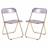 LeisureMod Lawrence Acrylic Folding Chair With Gold Metal Frame, Set of 2