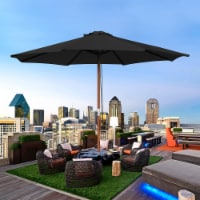 Yescom 9 Ft Wooden Patio Umbrella 8 Ribs Table Parasol Rope Pulley Outdoor Backyard