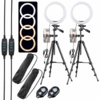 2 Pack 10 LED Ring Light Dimmable Tripod Stand Phone Holder Photo Video Makeup
