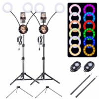 2 Pack 7 RGB Dual LED Ring Light Stand Mirror Phone Holder Makeup Selfie Vlog