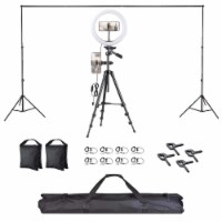 10x8.5 Ft Background Backdrop Stand Kit 12 LED Ring Light Dimmable Photo Video