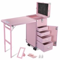 Byootique Nail Desk Mobile Station Rolling Makeup Train Case Manicure Table Cosmetic Pink