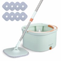 Spin Mop Bucket System - Easy Wring 360 Spin - Streak Free Floor Cleaning - 2 Microfiber Heads