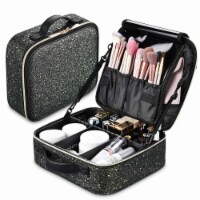Byootique Portable Glitter Makeup Train Case Brush Holder Cosmetic Bag Travel