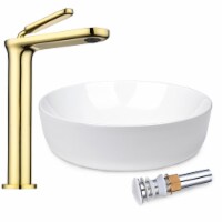 16 Ceramic Bathroom Vessel Sink and Gold Vanity Mixer Faucet w/Pop Up Drain Kit