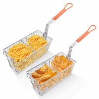 WeChef 2 Packs Deep Fryer Basket with Divider Heavy Duty Construction Fryer Basket with