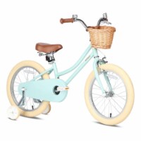 Petimini 18 Inch Child Bicycle w/ Kickstand, Basket, and Training Wheels, Mint