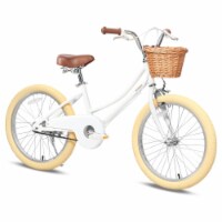 Petimini 18 Child Bicycle with Kickstand, Basket, and Training Wheels, White