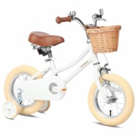Petimini 14 Inch Child Bicycle with Basket, Bell, and Training Wheels, White