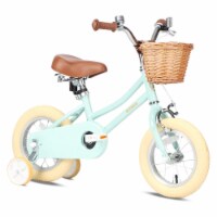 Petimini 12 Inch Child Bicycle with Basket, Bell, and Training Wheels, Mint