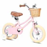 Petimini 12 Inch Child Bicycle with Basket, Bell, and Training Wheels, Pink