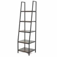 JOMEED Freestanding Industrial 5 Tier Open Shelf Ladder Bookcase, Gray & Brown