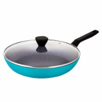 12 in. Granite Aluminum Nonstick Frying Pan in Blue with Lid