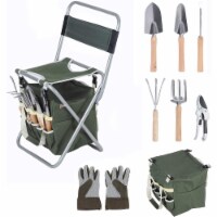 9 PCS Garden Tools Set Ergonomic Wooden Handle Sturdy Stool with Detachable Tool Kit Perfect